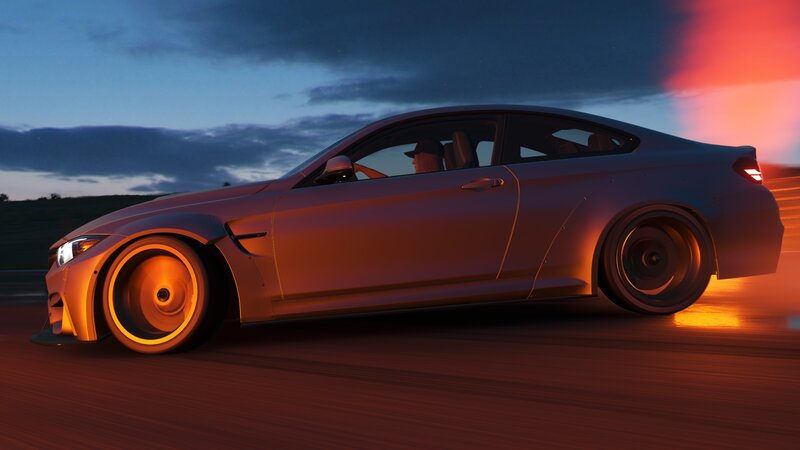 Silver Sports Car — Orange, Dramatic