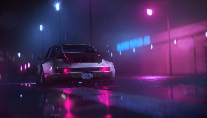 Silver Sports Car — Purple, Dark, Moody