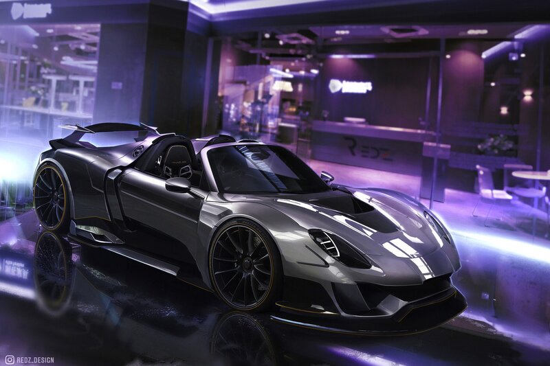Silver Sports Car — Purple, Dramatic, Night, Digital Art, Showroom