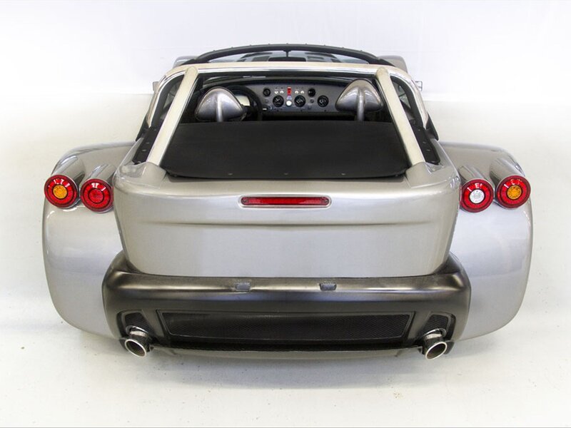 silver sports car rear view