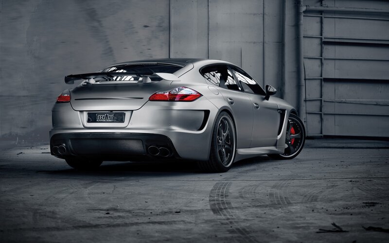 silver sports car rear view