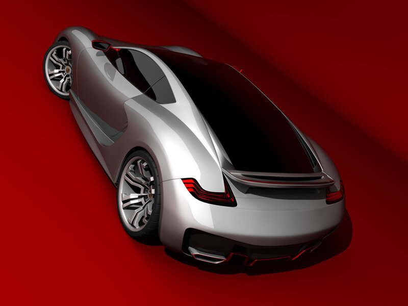 Silver Sports Car — Red, Dramatic, 3d Render, Red Background