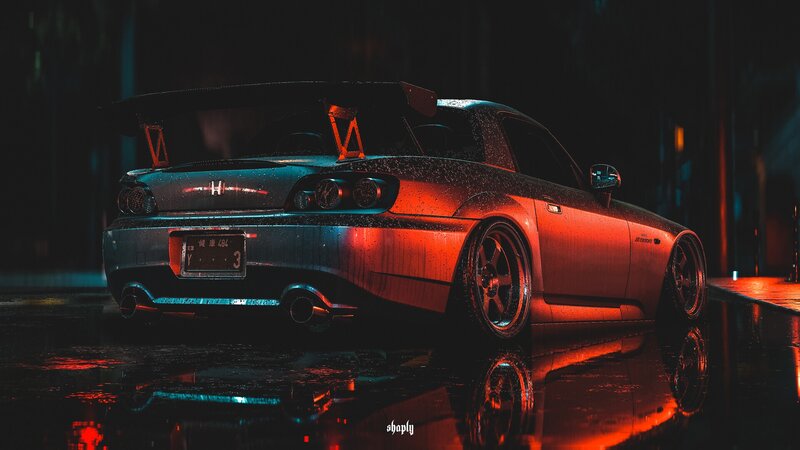 Silver Sports Car — Red, Dramatic, Night, Digital Art