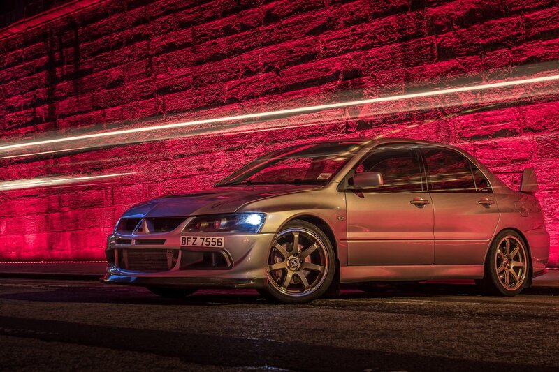 Silver Sports Car — Red, Dramatic, Night, Photograph
