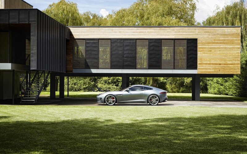 Silver Sports Car — Serene, Afternoon, Photograph, Modern House