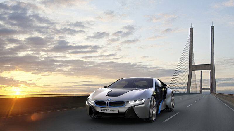 Silver Sports Car — Serene, Sunset, 3d Render, Bridge