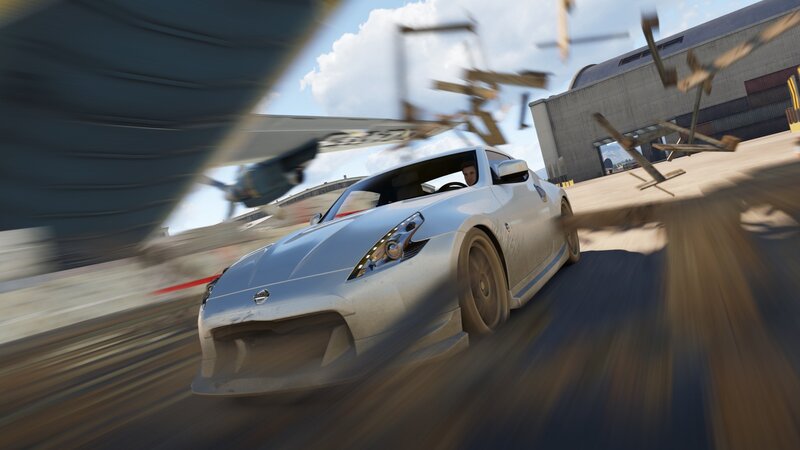 Silver Sports Car — White, Action-packed
