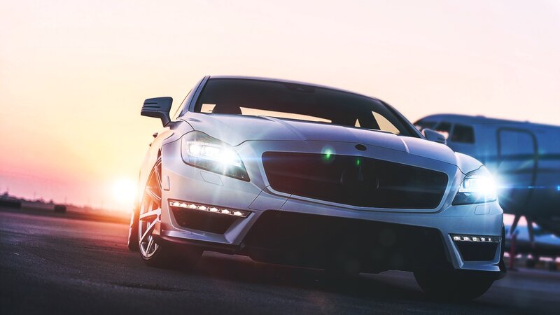 Silver Sports Car — White, Dramatic, Sunset, Photograph, Airplane