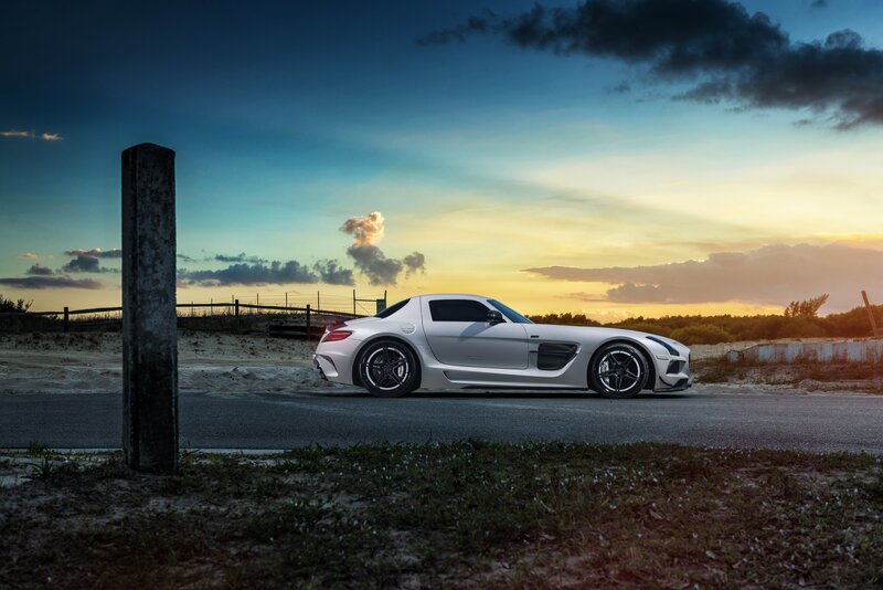 Silver Sports Car — White, Dramatic, Sunset, Photograph, Road