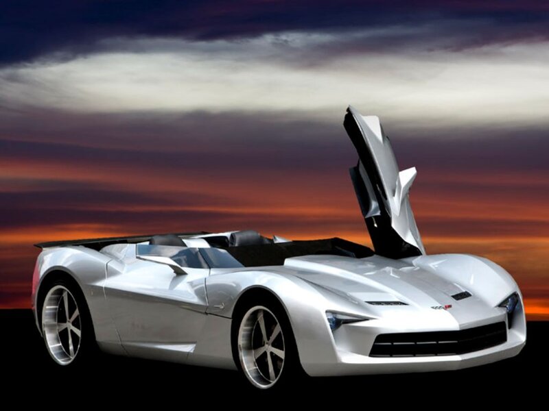Silver Sports Car — White, Dramatic, Sunset