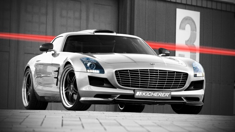 silver sports car with kicherer badge