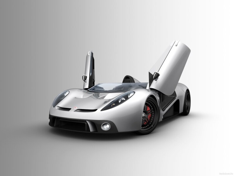Silver sports car with open doors