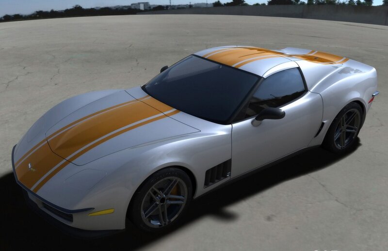 silver sports car with orange stripes