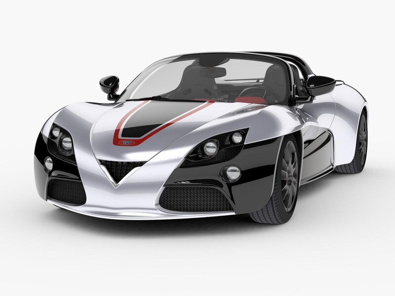 silver sports car with red stripes