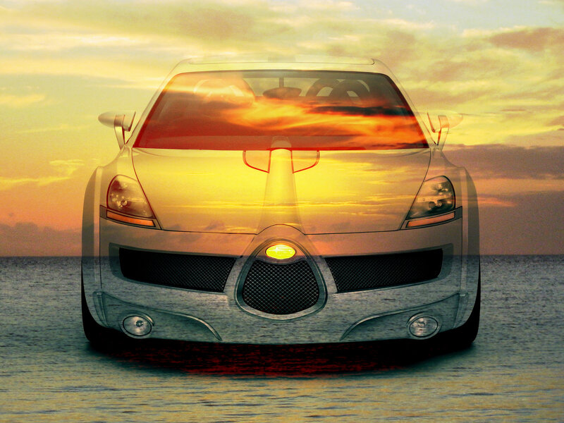 Silver Sports Car — Yellow, Dramatic