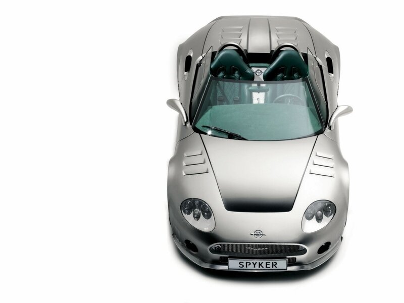 silver spyker car from above
