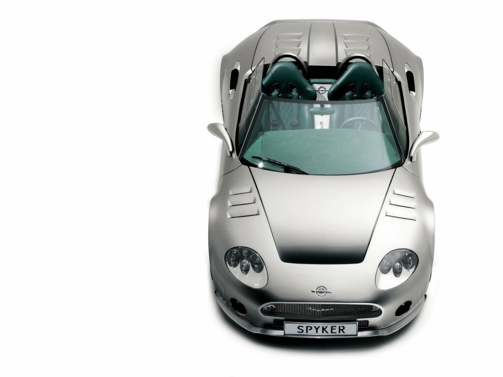 silver spyker car from above