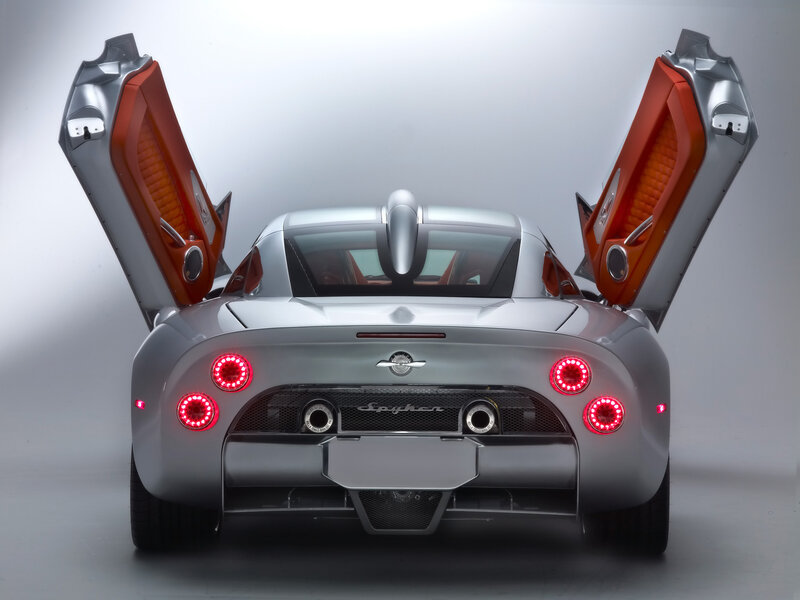 Silver Spyker with open doors