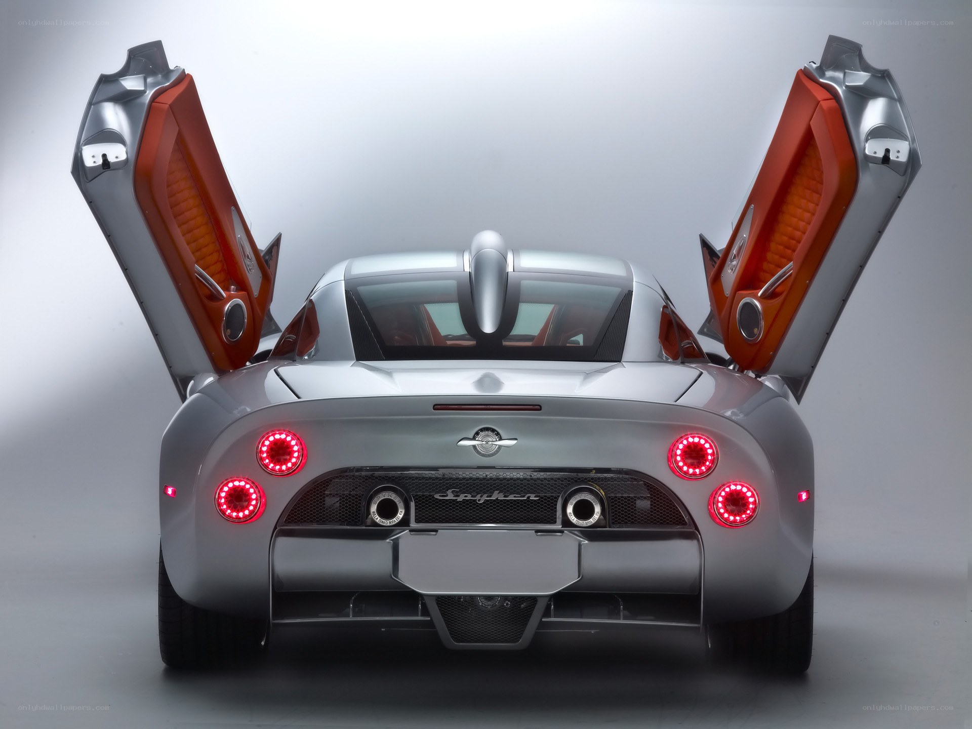 Silver Spyker with open doors