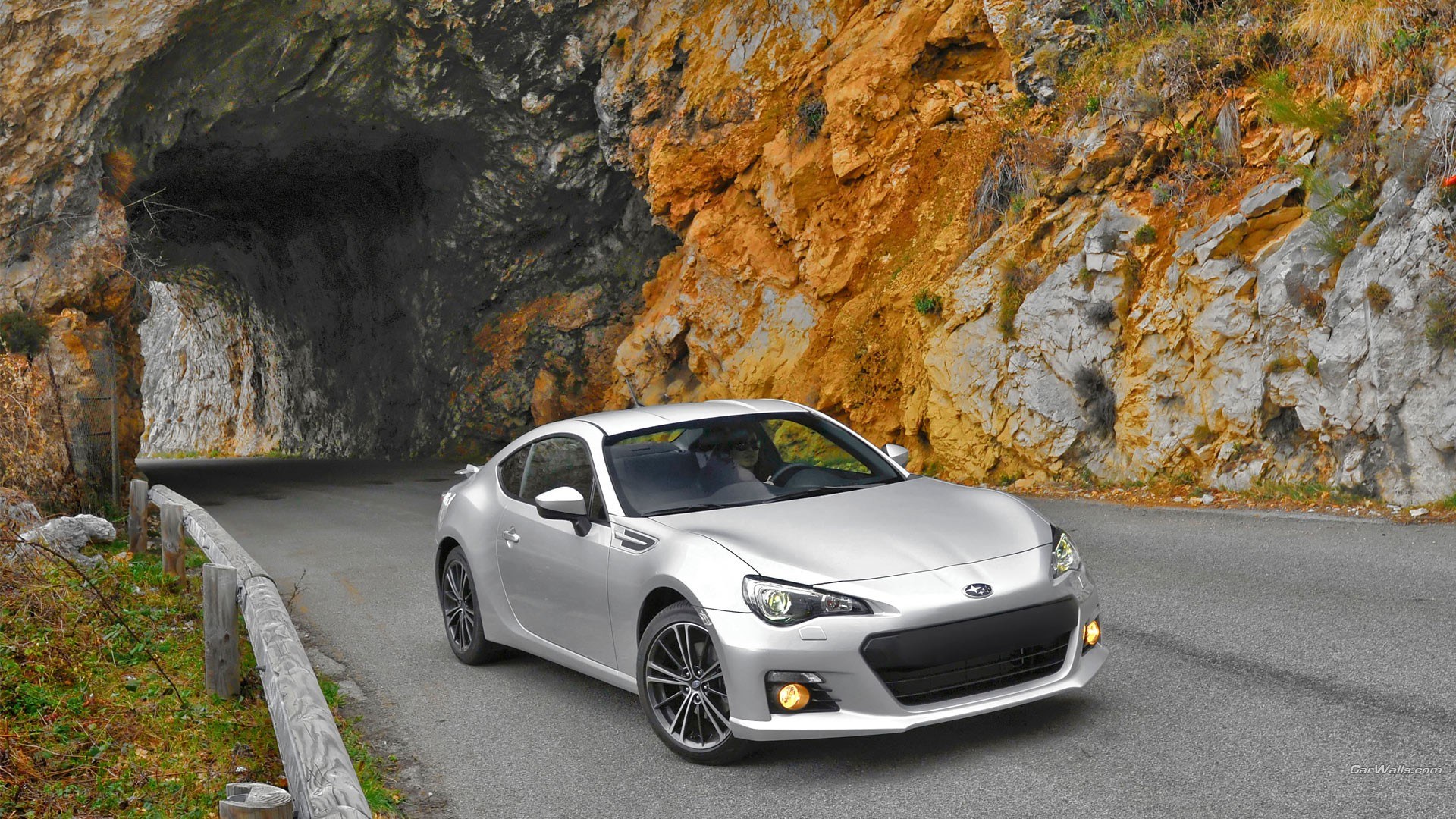 silver subaru brz on mountain road