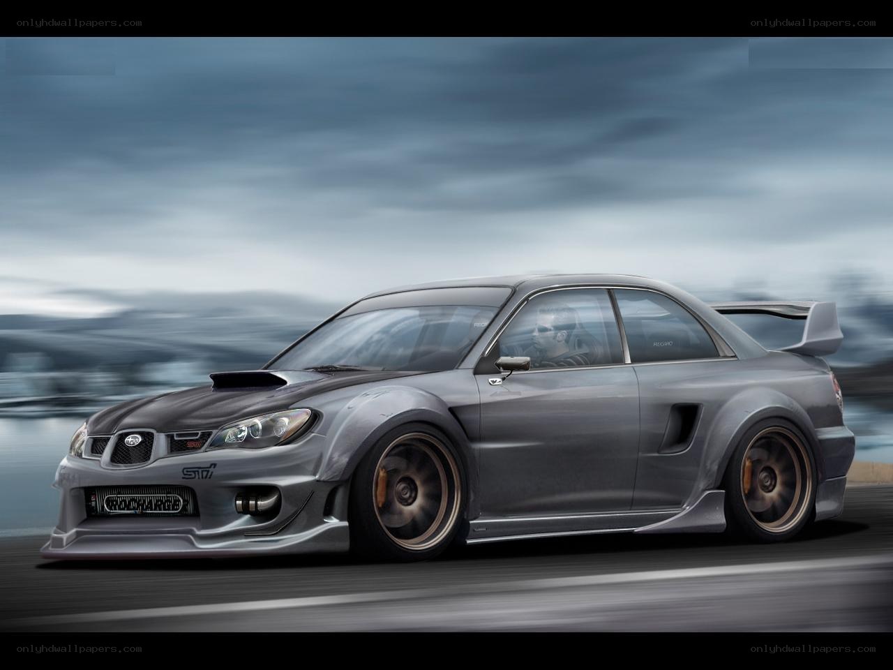 silver subaru sti on track