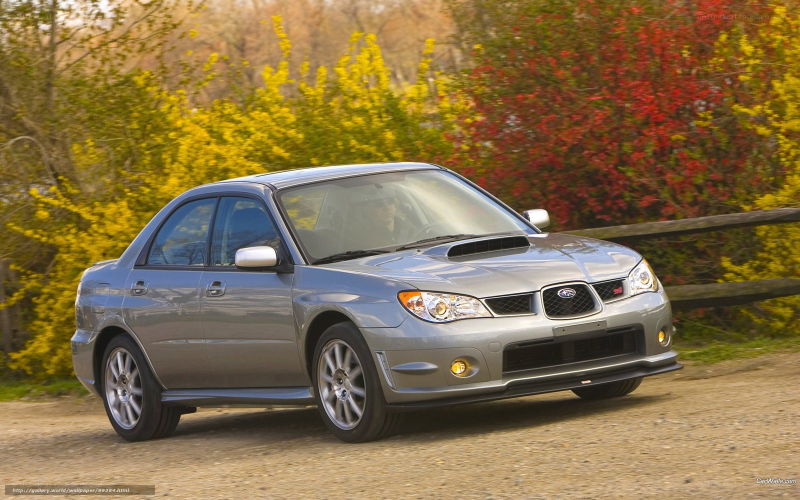 Silver Subaru WRX on a dirt road