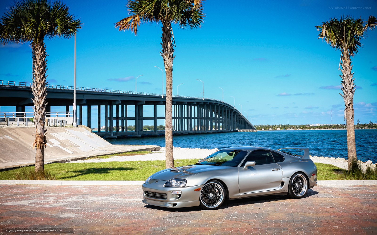 Silver Supra by the water