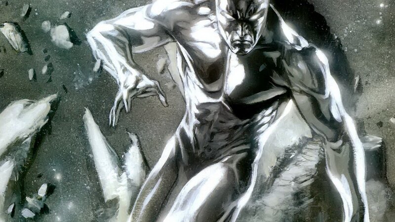 Silver Surfer emerges from debris
