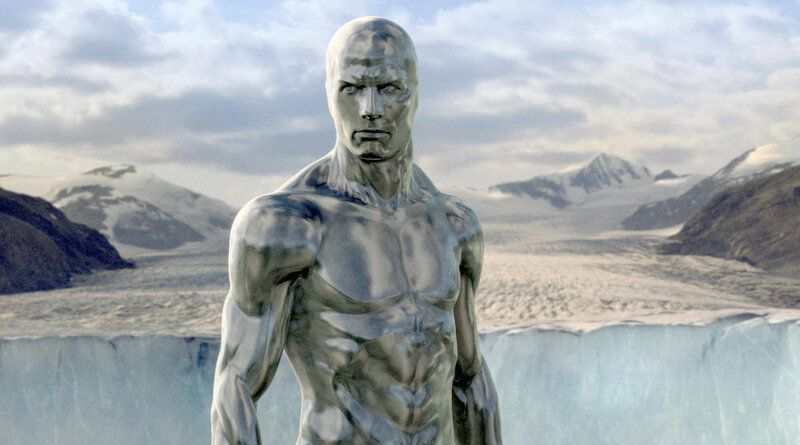 Silver Surfer in icy landscape