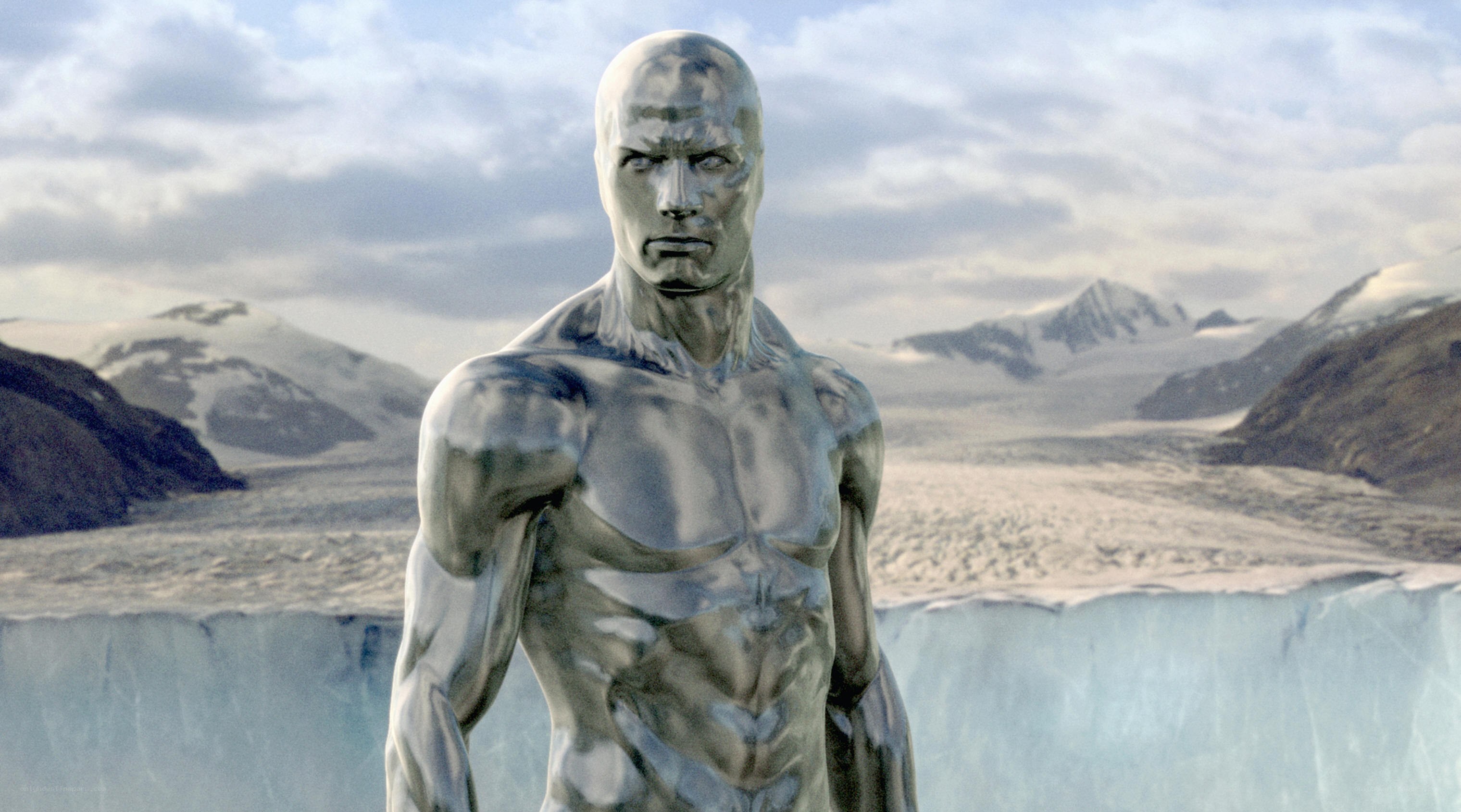 Silver Surfer in icy landscape