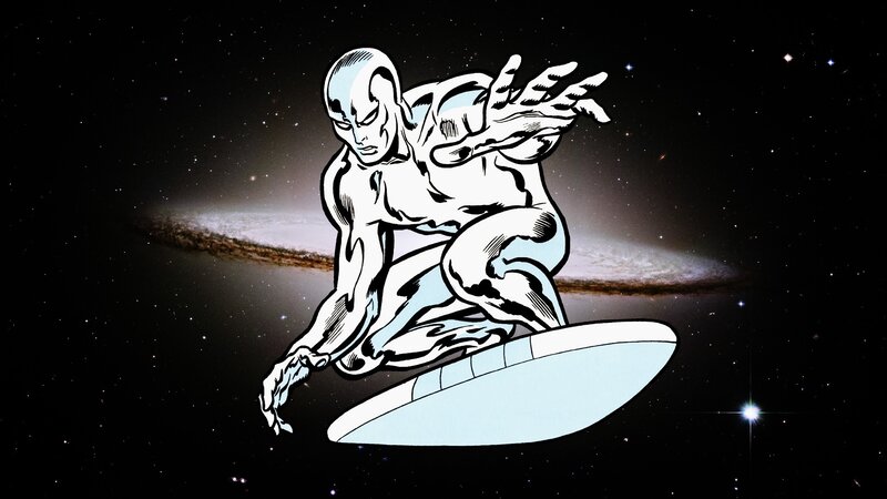 Silver Surfer in Space — Black, Dramatic, Night, Comic, Galaxy