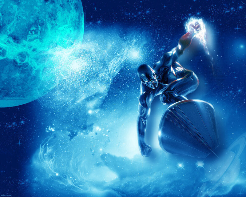 Silver Surfer in Space — Blue, Dramatic, Night