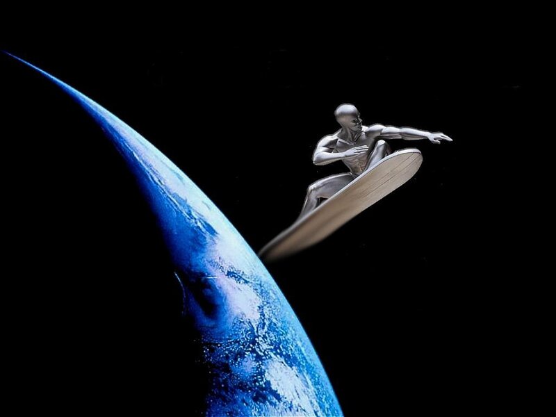 Silver Surfer on Surfboard