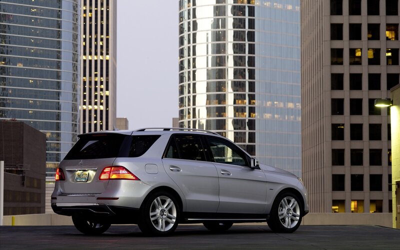 Silver SUV in city