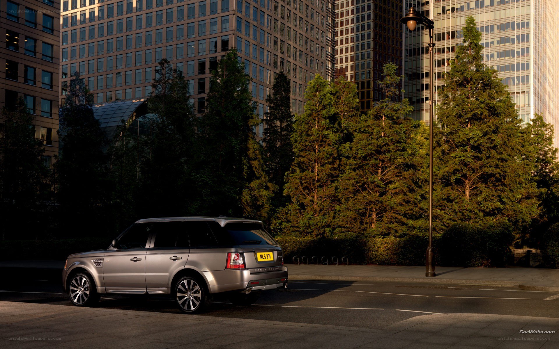 Silver SUV in city street