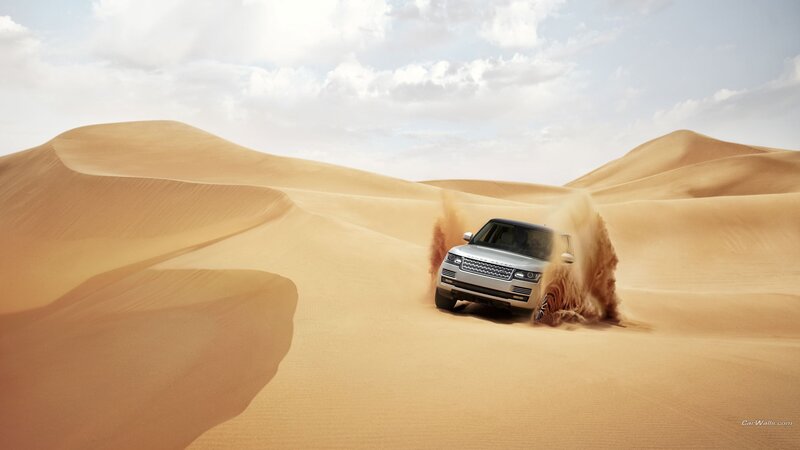 Silver SUV in Desert — Beige, Dramatic