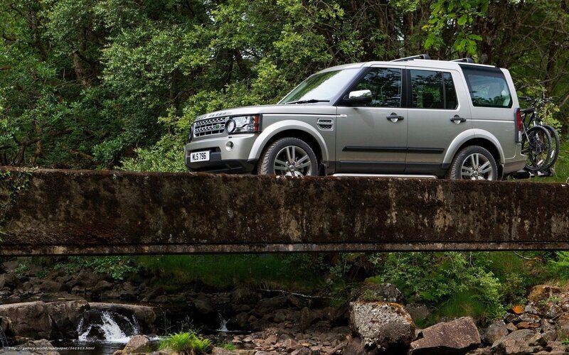 Silver SUV on a forest bridge