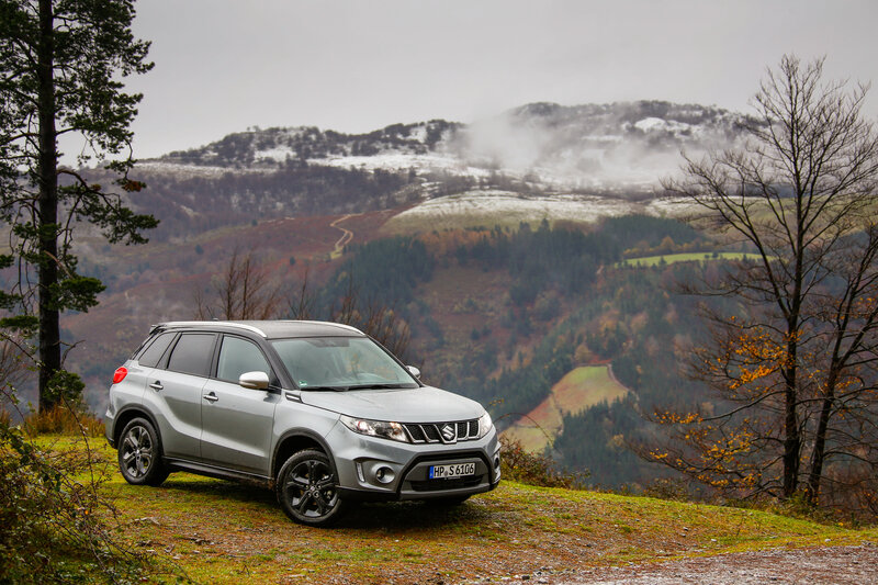 Silver Suv on Hillside — Gray