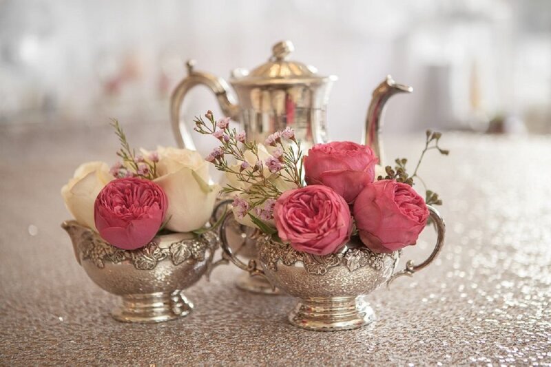Silver Teacups with Flowers