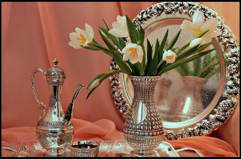Silver Teapot and Flowers