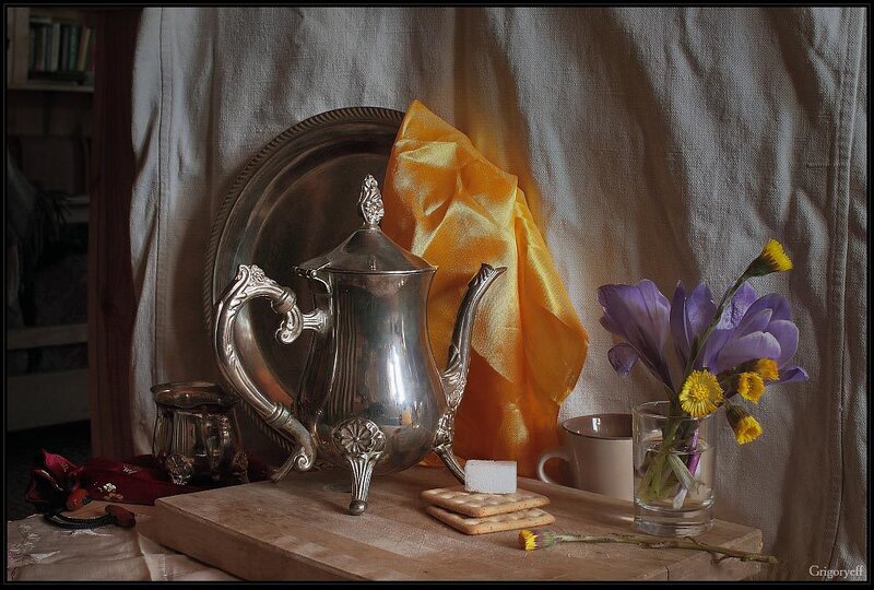 Silver Teapot on Table