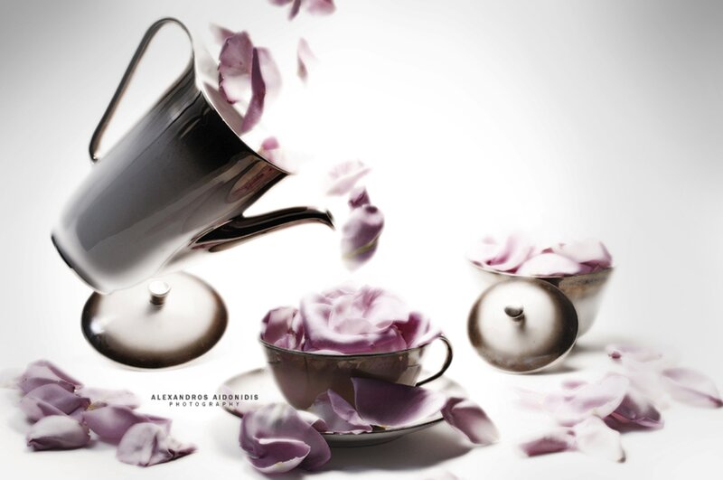 Silver Teapot Pouring Petals