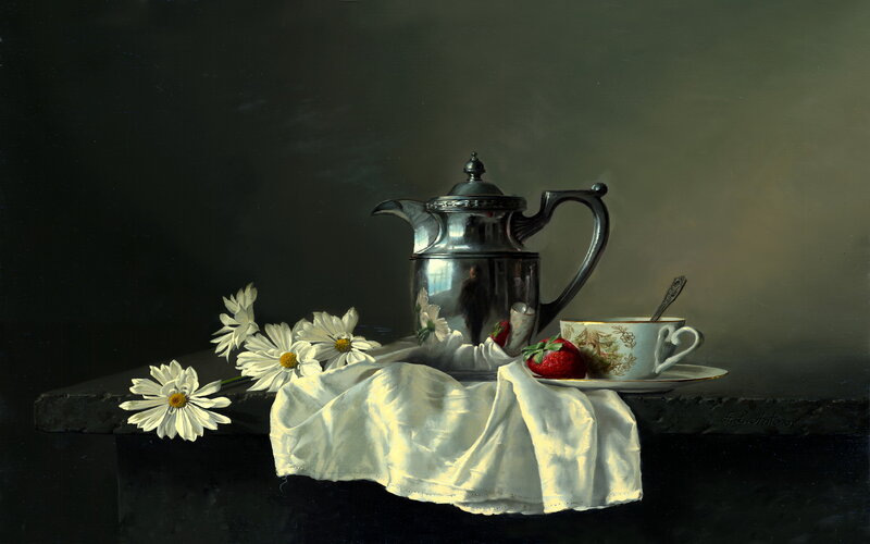 Silver Teapot with Flowers