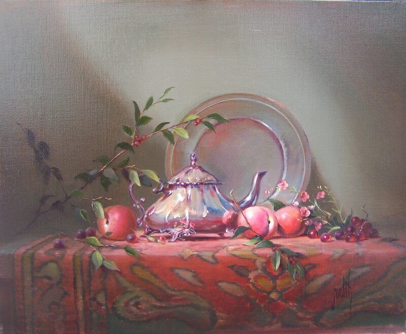 Silver Teapot with Fruit