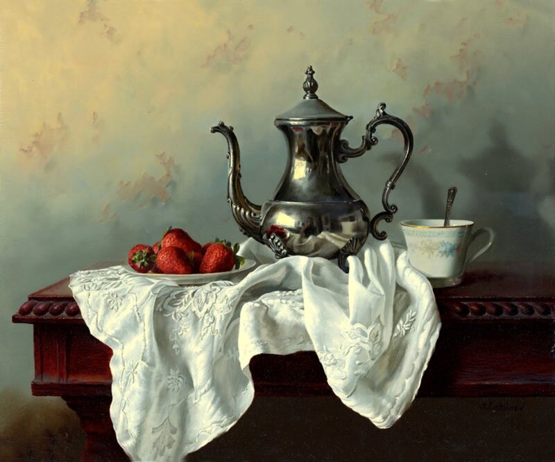 Silver Teapot with Strawberries