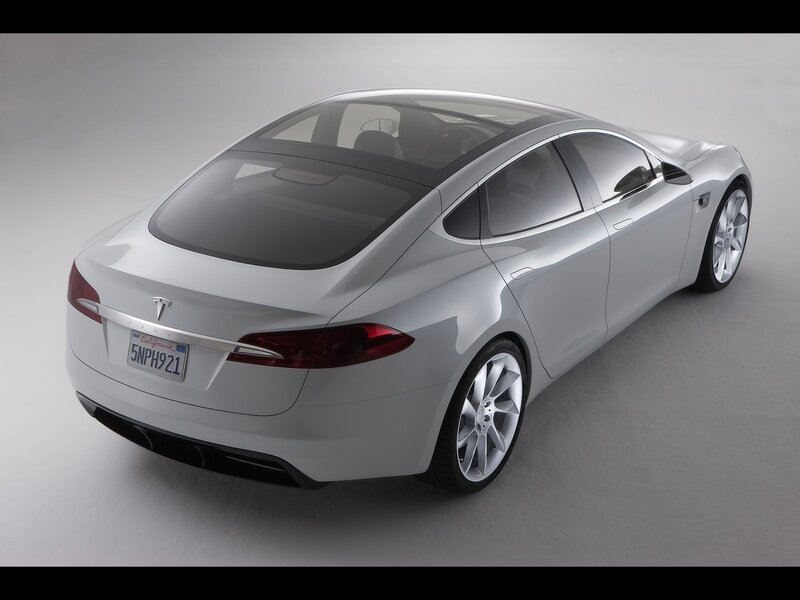 Silver Tesla Model S rear view