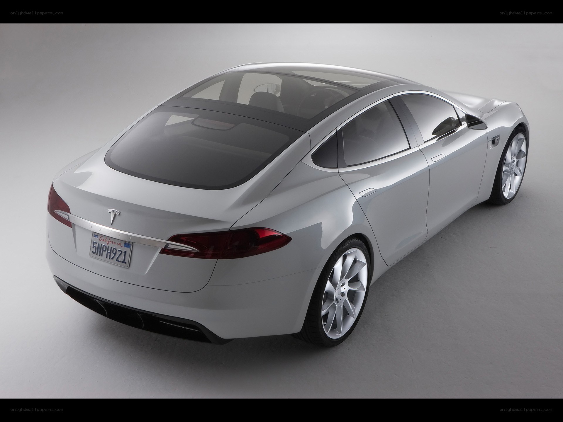 Silver Tesla Model S rear view