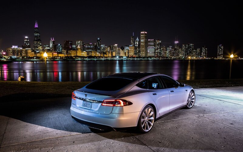 Silver Tesla Model S — White