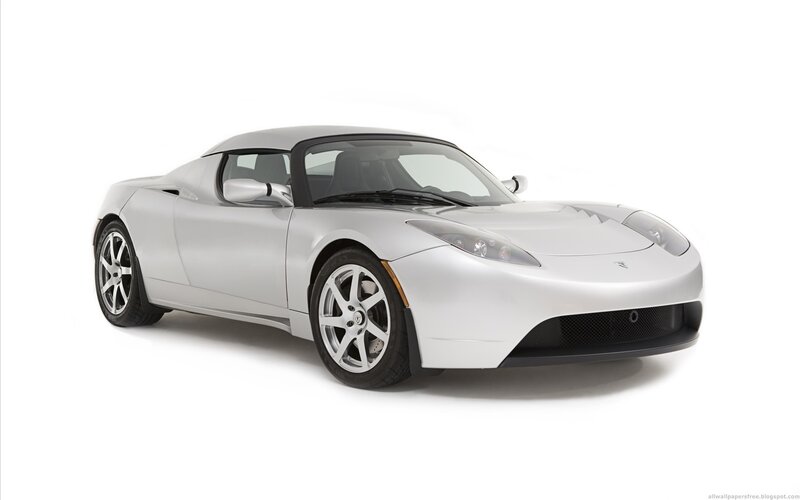 silver tesla roadster car