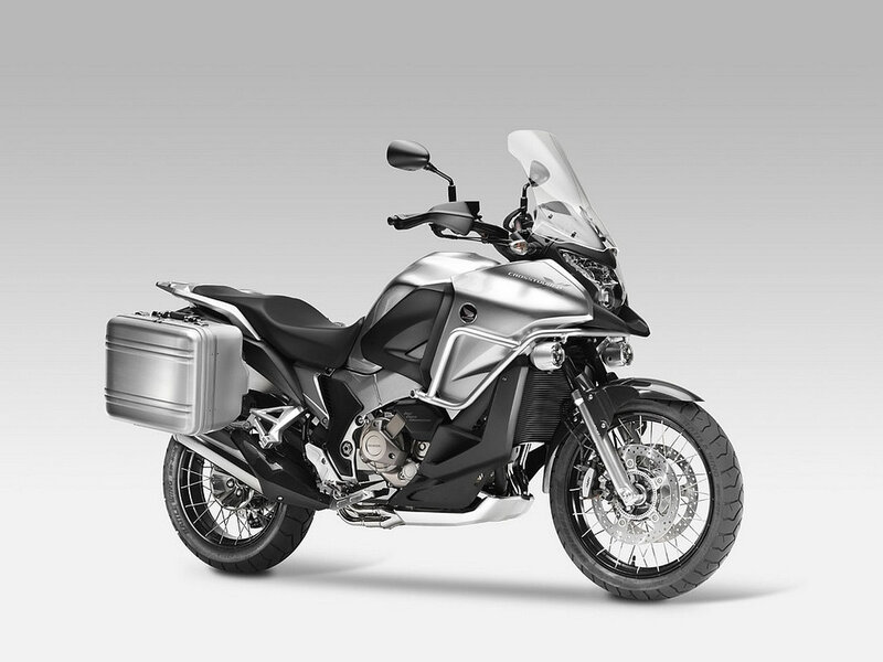 Silver Touring Motorcycle — Neutral, Photograph, Saddlebags, Windshield, Side Case